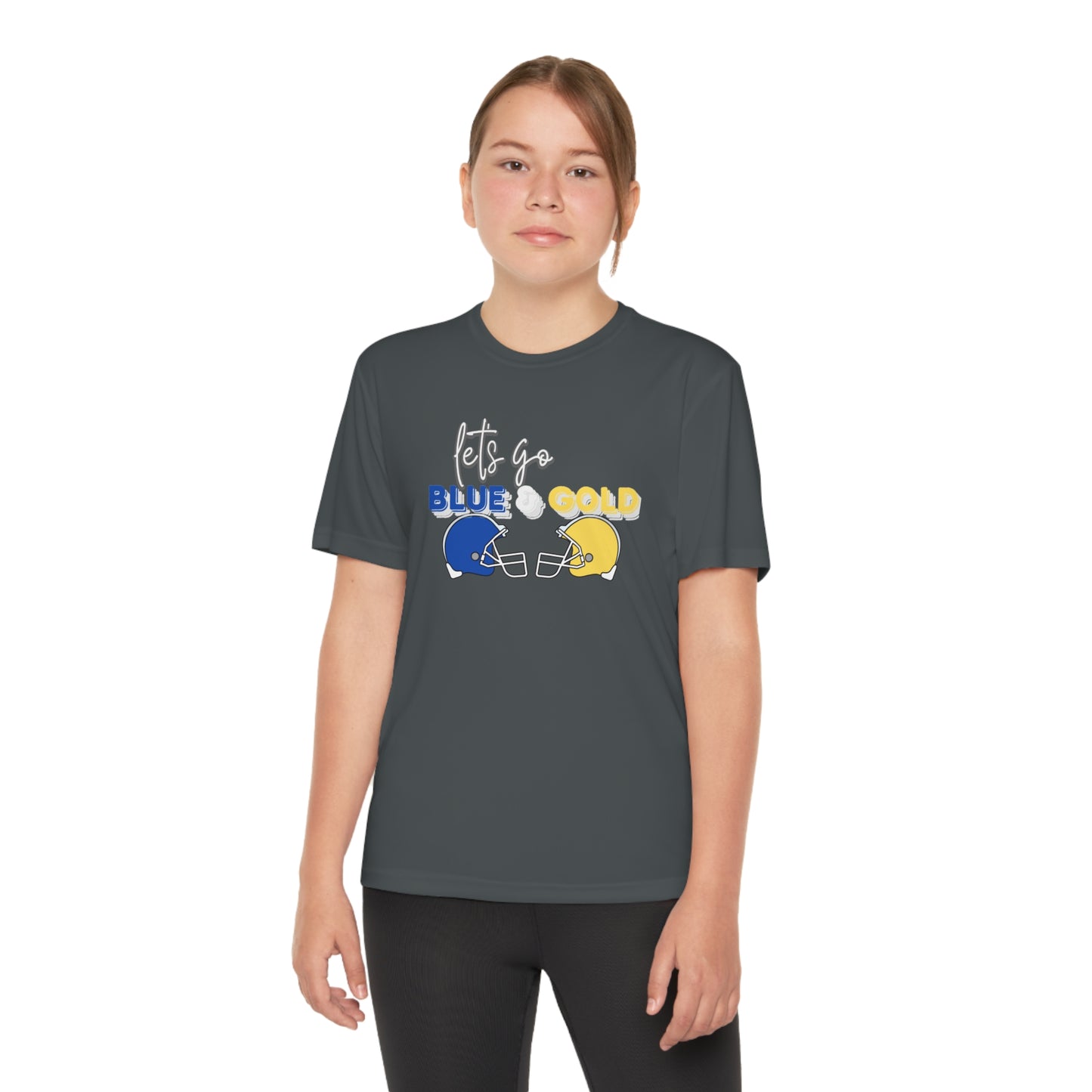 Youth Blue & Gold Football. DRIFIT Competitor Tee