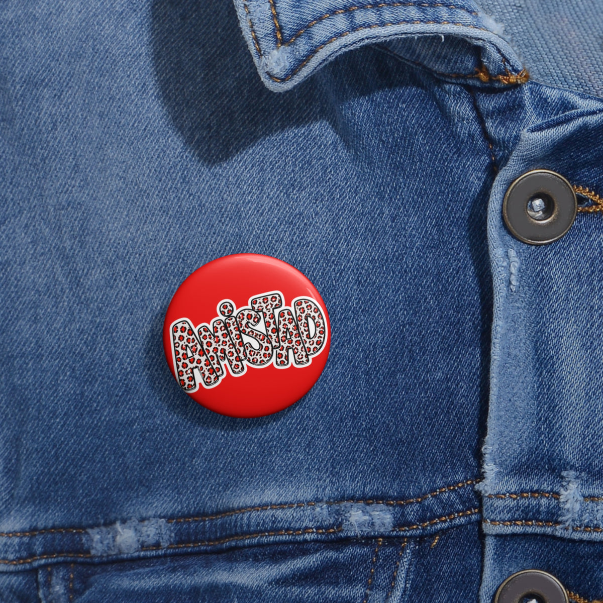 Friendship 'Amistad' Red Leopard Button Pin — Custom Spanish Friendship Badge