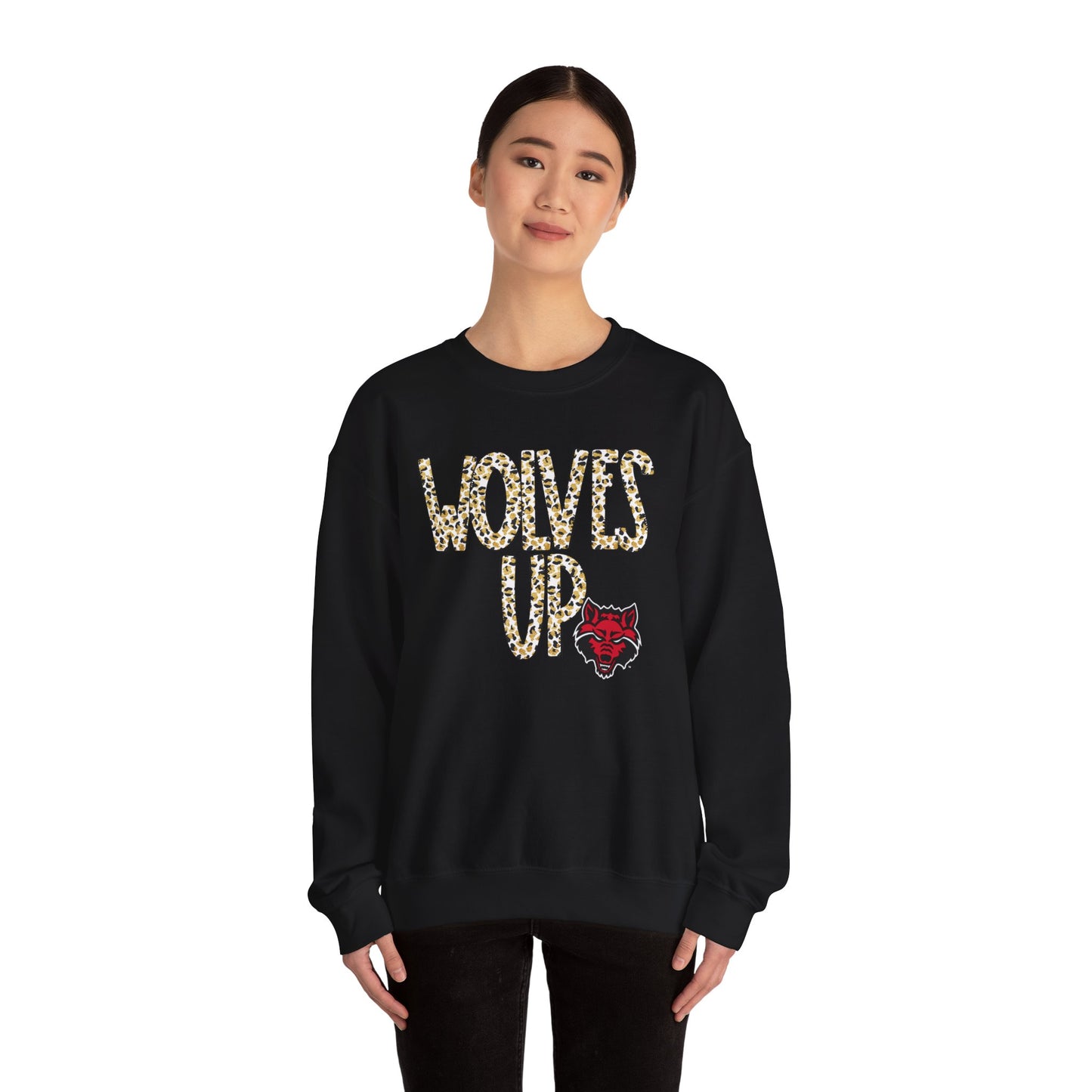 Wolves Up Leopard Print Sweatshirt | Unisex Heavy Blend™ Crewneck