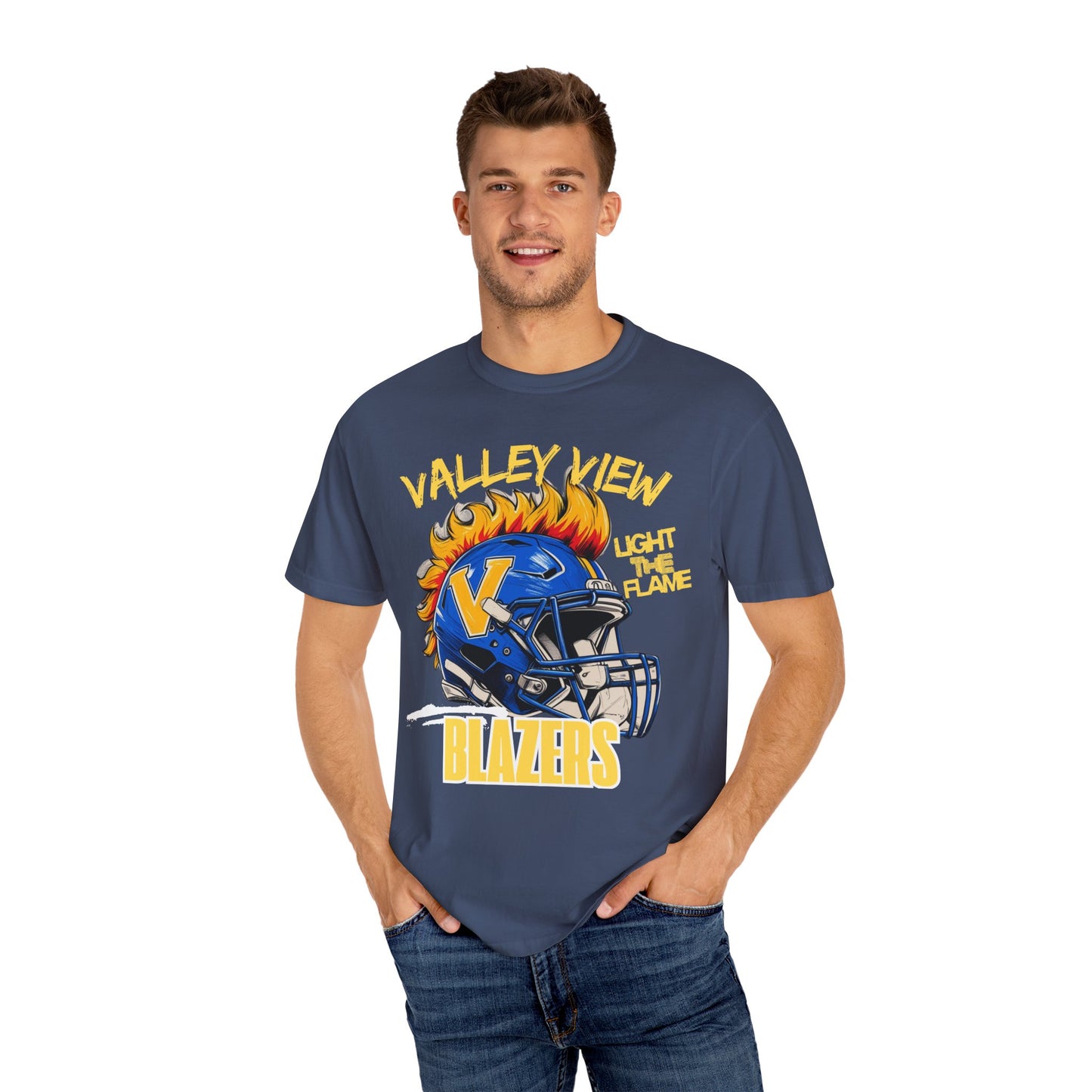 Valley View Blazers Football T-Shirt Flame, Unisex Fan Apparel, Game Day Shirt, Vintage Style Tee, Sportswear