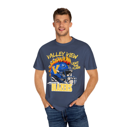 Valley View Blazers Football T-Shirt Flame, Unisex Fan Apparel, Game Day Shirt, Vintage Style Tee, Sportswear