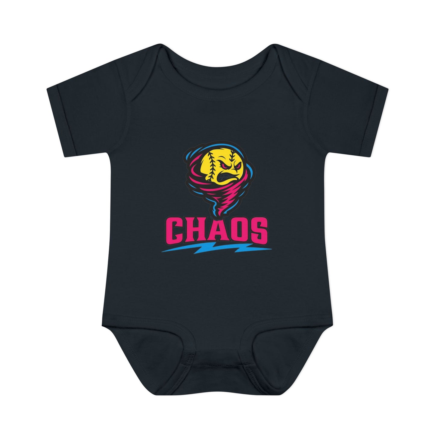 Chaos Softball Baby Bodysuit — Cute Sports Mascot Infant Onesie