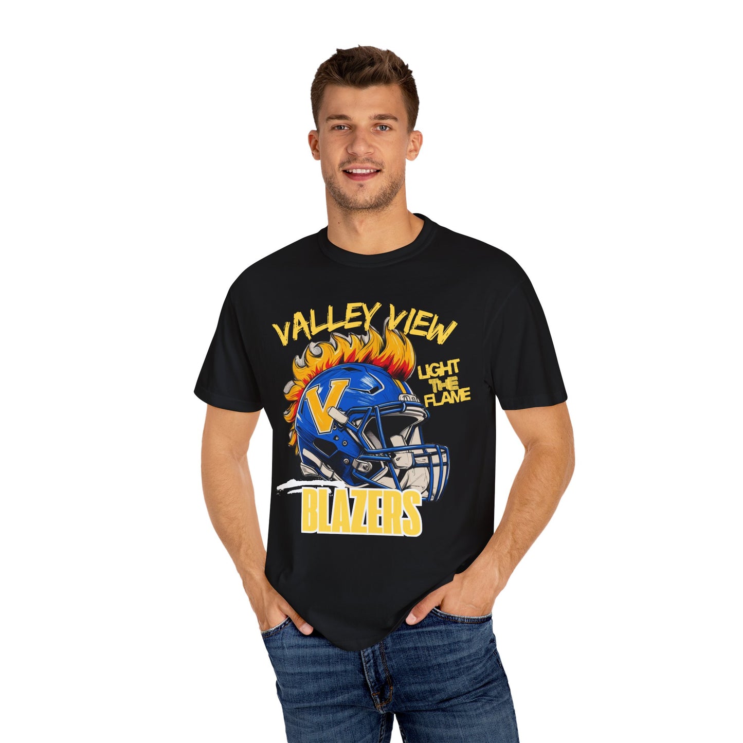 Valley View Blazers Football T-Shirt Flame, Unisex Fan Apparel, Game Day Shirt, Vintage Style Tee, Sportswear