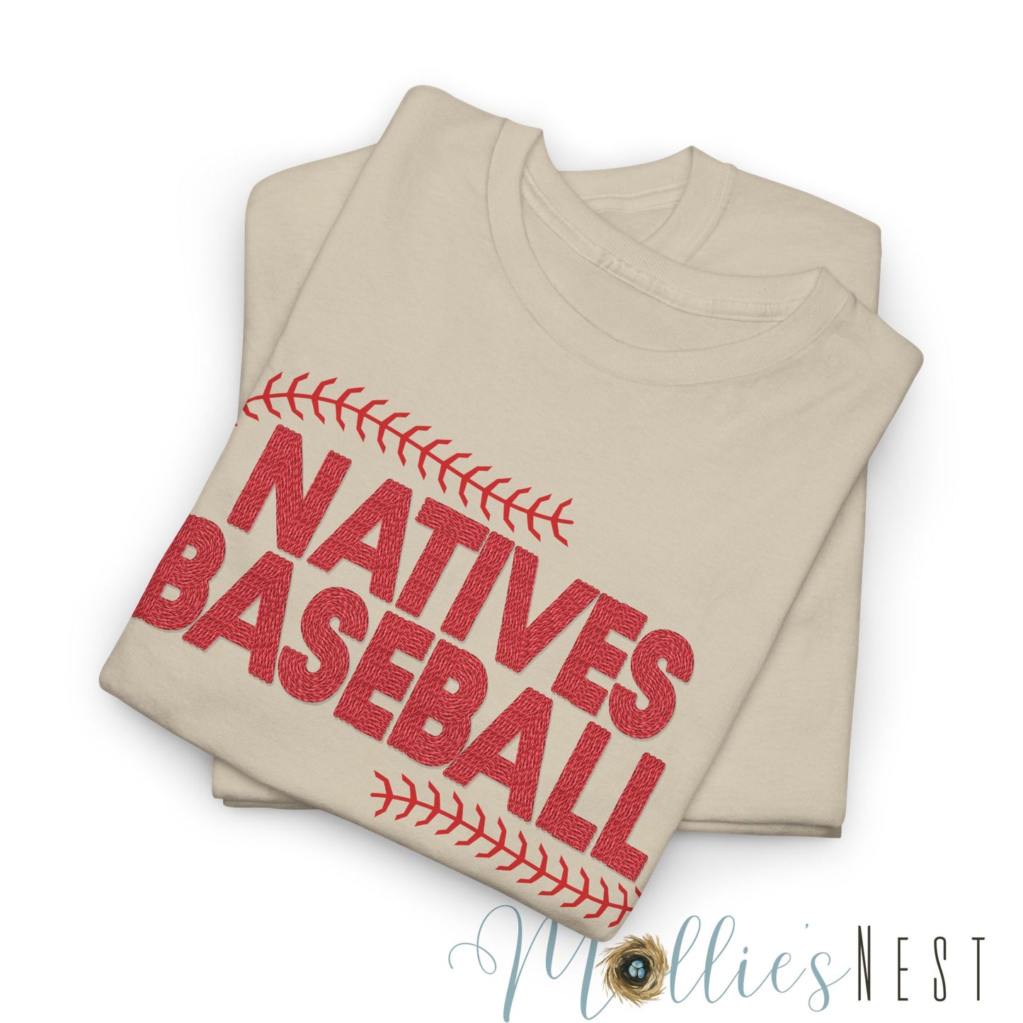 Unisex Heavy Cotton Tee.NATIVES FAUX EMBROIDERY