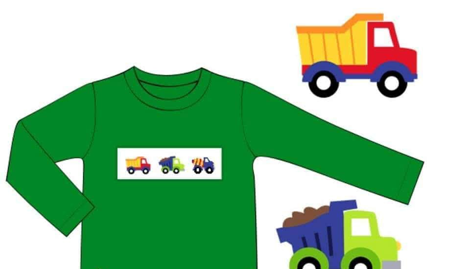Preorder- Smocked Shirt Green Construction Truck