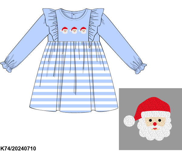 French Knot Striped Santa Dress