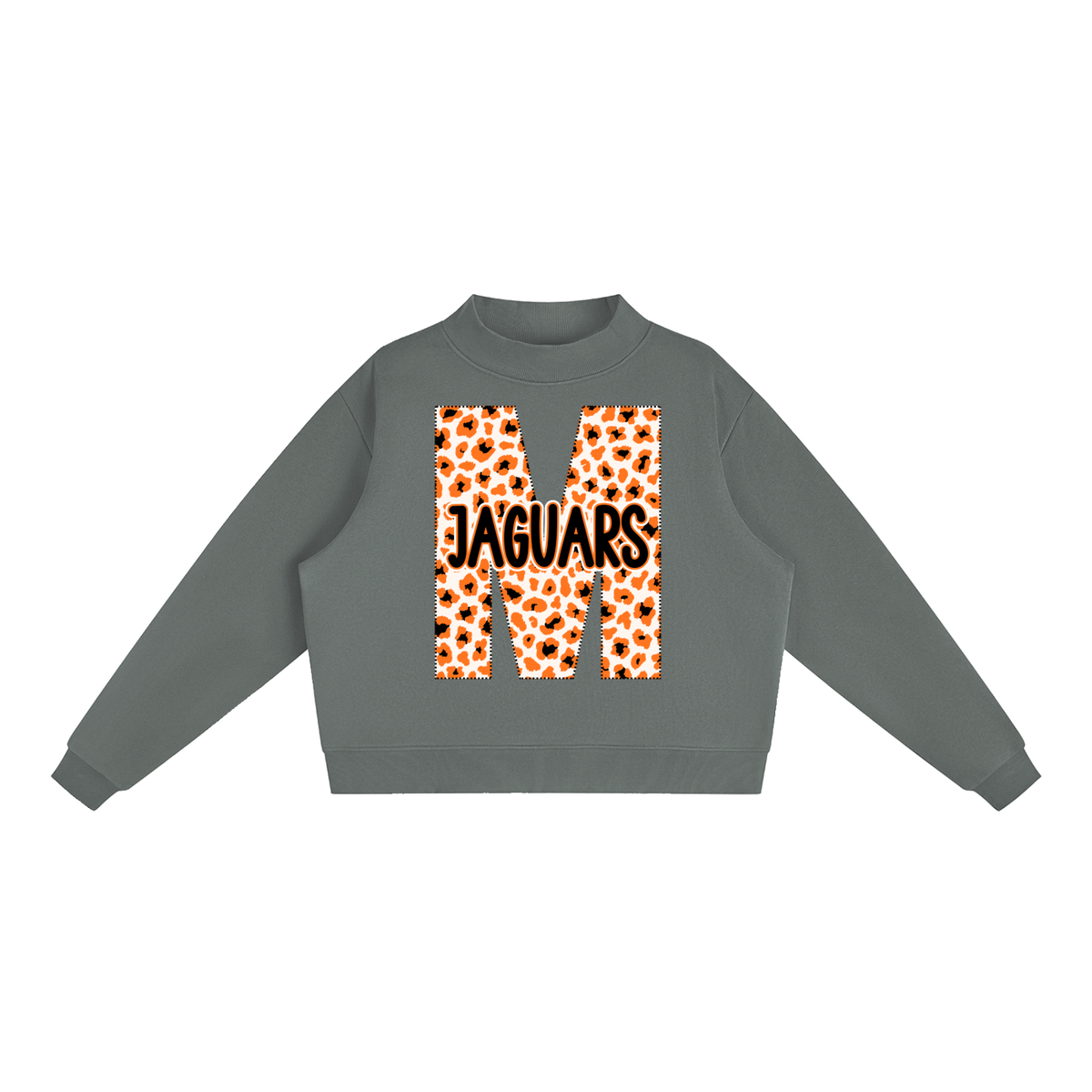 McCrory Jaguars. Leopard "M" Fleece Mock-Neck Crew Sweatshirt