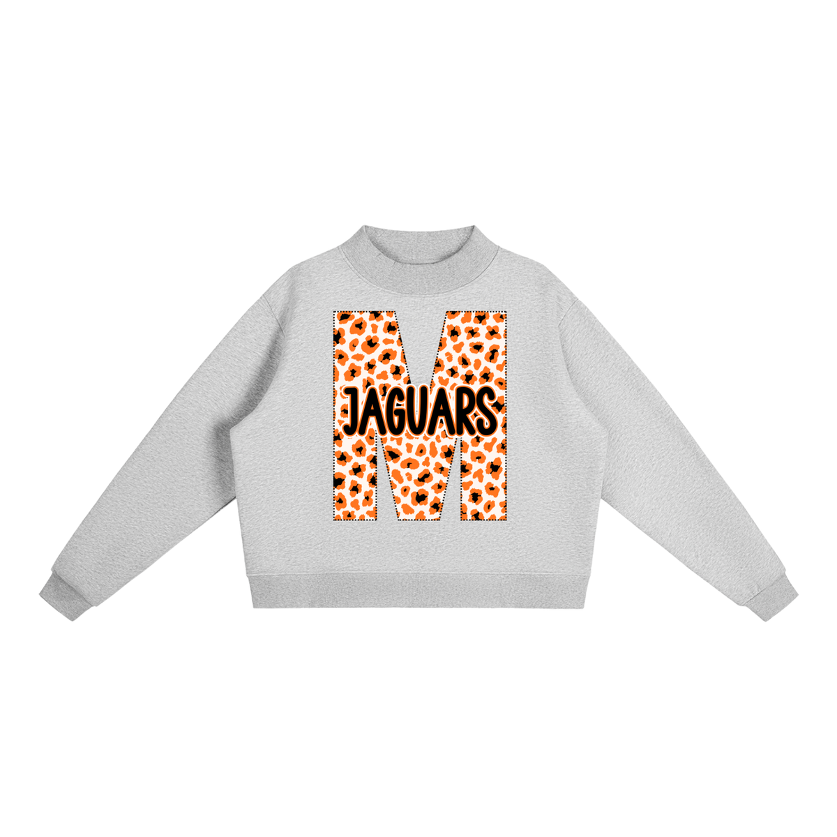 McCrory Jaguars. Leopard "M" Fleece Mock-Neck Crew Sweatshirt