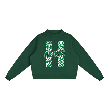 Hoxie Mustangs. "H" Leopard Essential Fleece Mock-Neck Crew Sweatshirt