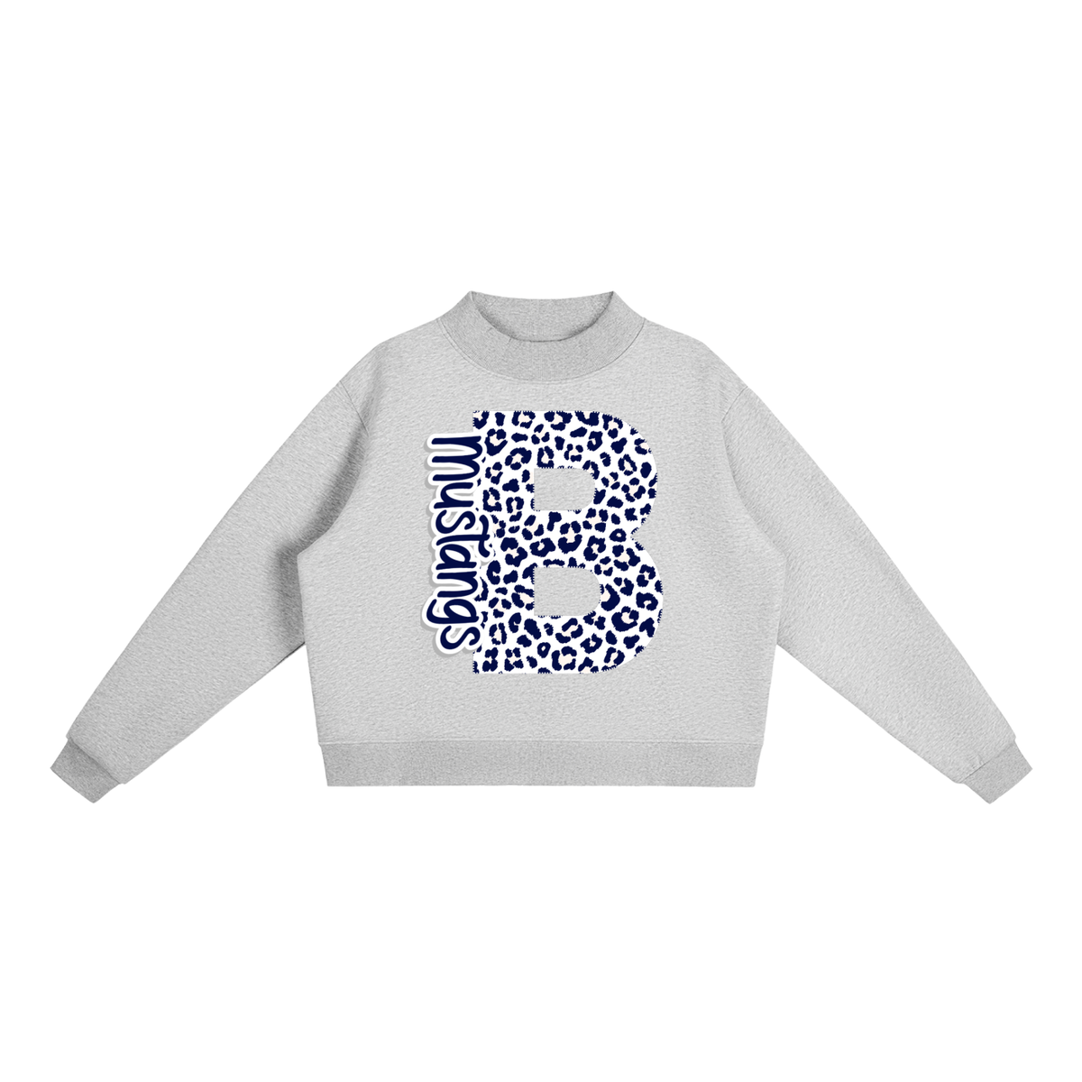 Essential Fleece Mock-Neck Crew Sweatshirt - BIC Mustangs Leopard Letter "B"