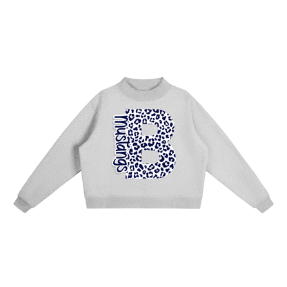 Essential Fleece Mock-Neck Crew Sweatshirt - BIC Mustangs Leopard Letter "B"