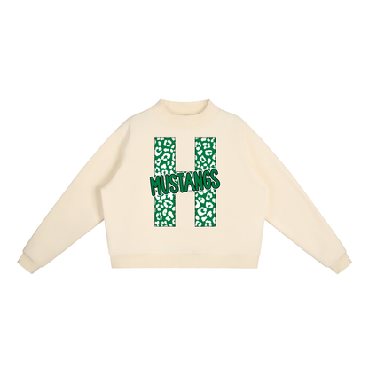 Hoxie Mustangs. "H" Leopard Essential Fleece Mock-Neck Crew Sweatshirt
