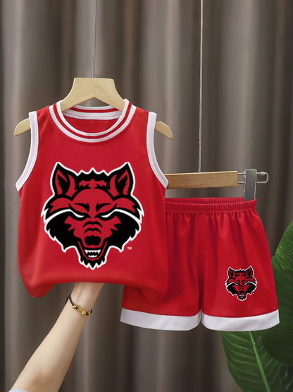 Red Wolves Children's Basketball Jersey Set