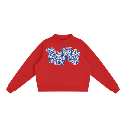 Essential Fleece Mock-Neck Crew Sweatshirt -Rams Leopard