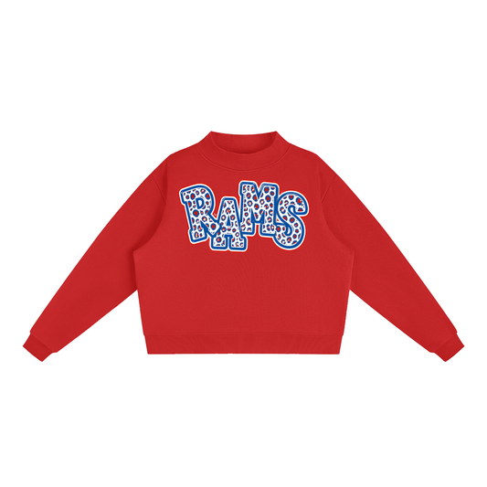 Essential Fleece Mock-Neck Crew Sweatshirt -Rams Leopard